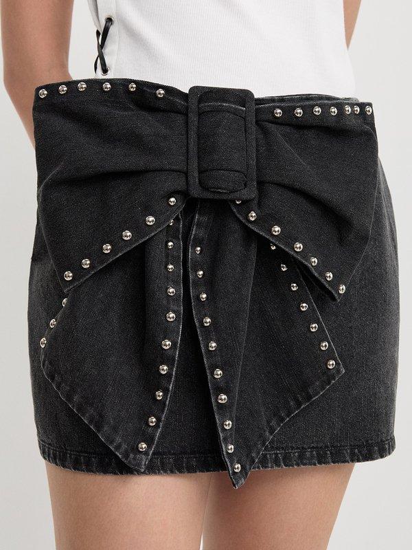 pomelo Pomelo Studded Bow Mini Skirt - Black
