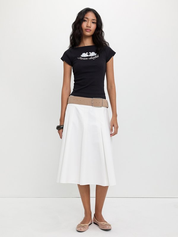 Pomelo Pomelo Swan Embroidery Baby Tee - Black