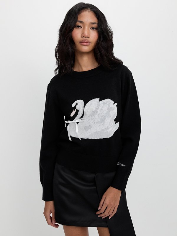 pomelo Pomelo Swan Knit Sweater - Black