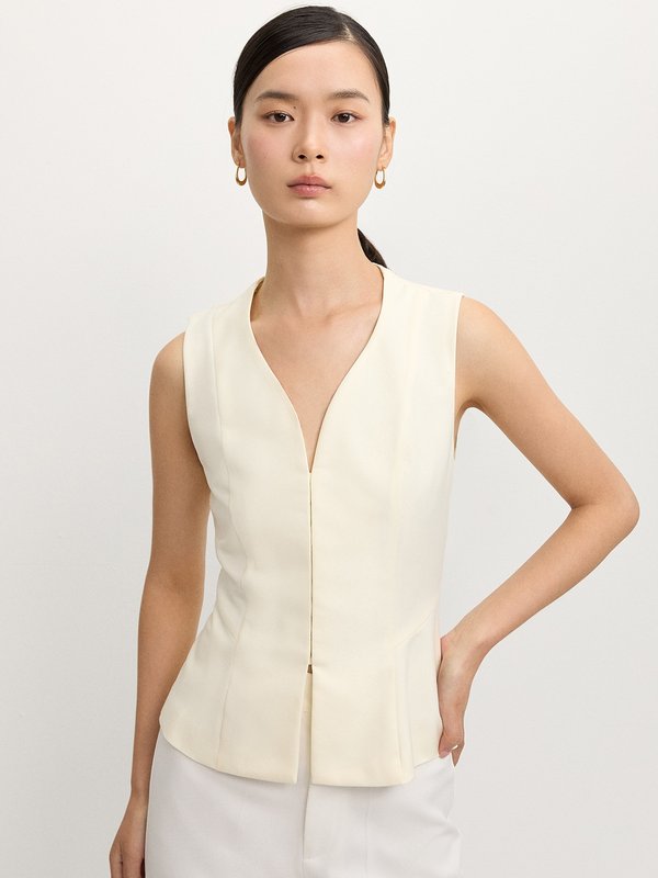 pomelo Pomelo Tailored Hook And Eye Vest - Off-White