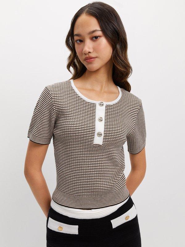 Pomelo Pomelo Textured Button-Up Top - Black