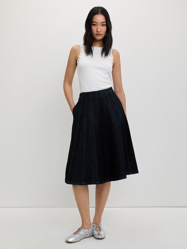 Pomelo Pomelo Textured Denim Skirt - Dark Blue
