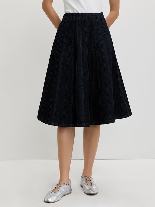 Pomelo Pomelo Textured Denim Skirt - Dark Blue