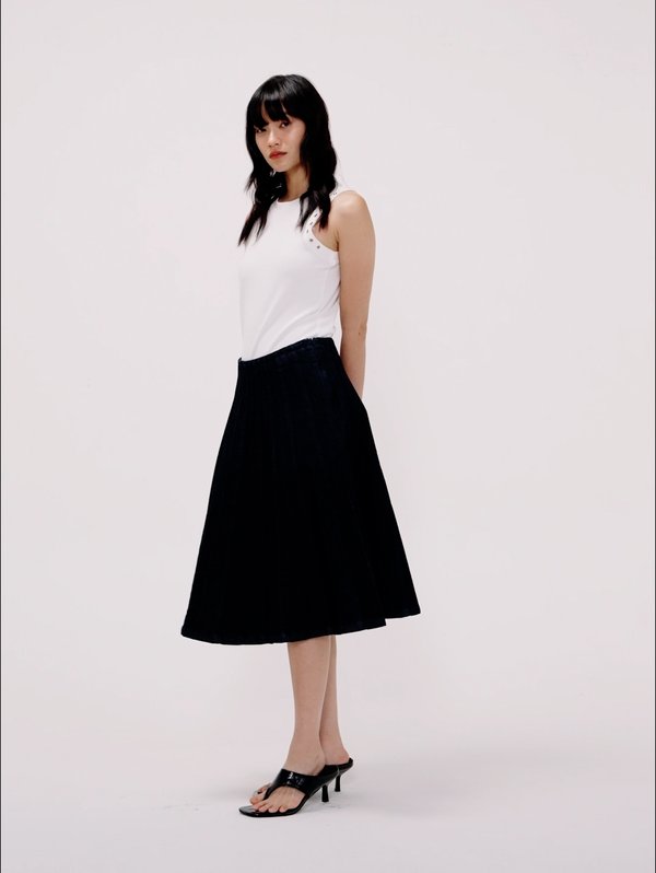 pomelo Pomelo Textured Denim Skirt - Dark Blue