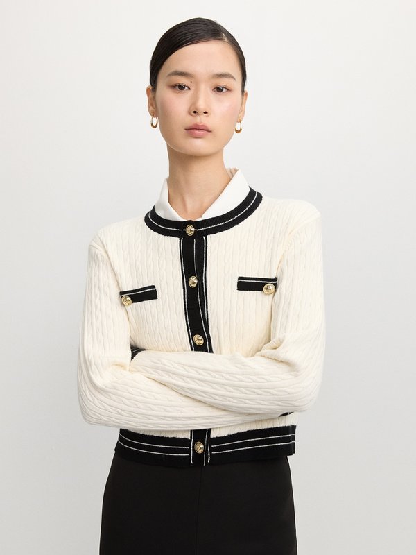 pomelo Pomelo Textured Knit Cardigan - Ivory