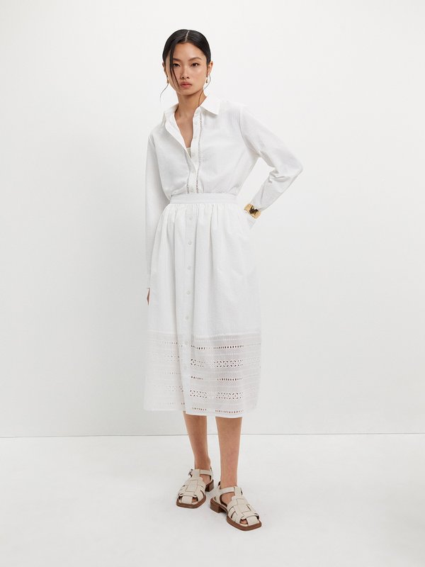 Pomelo Pomelo Textured Lace Accent Top - White