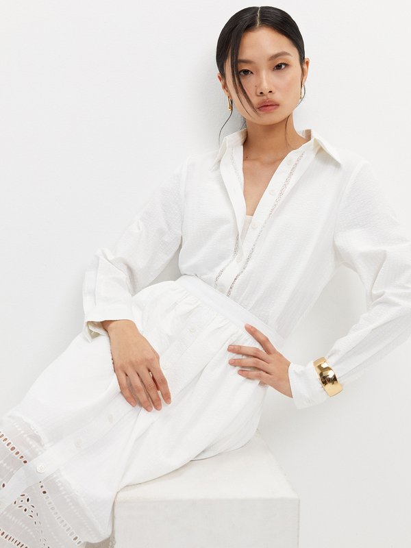 Pomelo Pomelo Textured Lace Accent Top - White