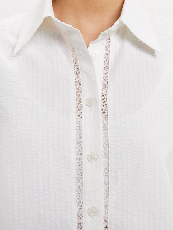 Pomelo Pomelo Textured Lace Accent Top - White