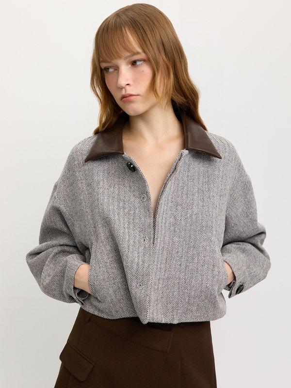 Pomelo Pomelo Textured Oversized Crop Jacket - Brown