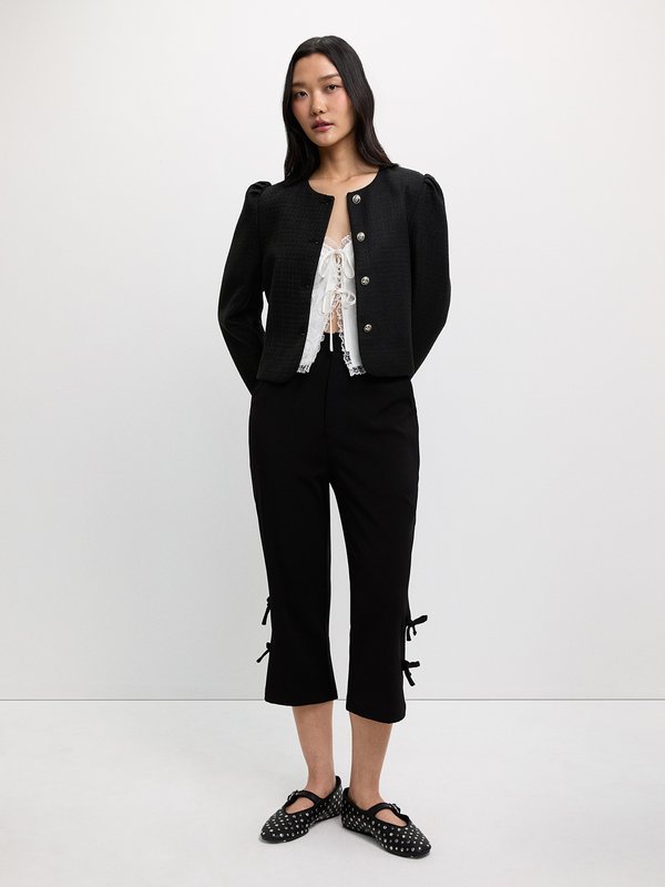 Pomelo Pomelo Textured Puff Sleeve Jacket - Black