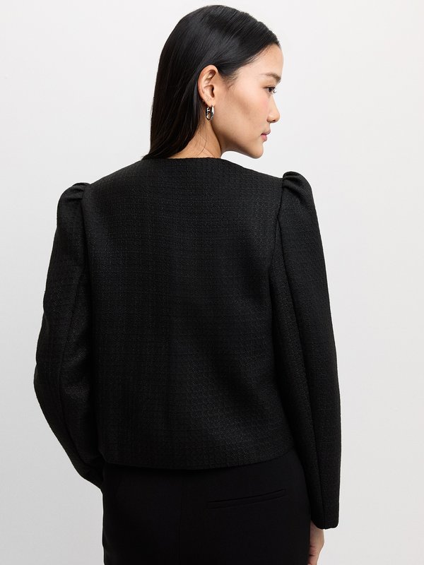 Pomelo Pomelo Textured Puff Sleeve Jacket - Black