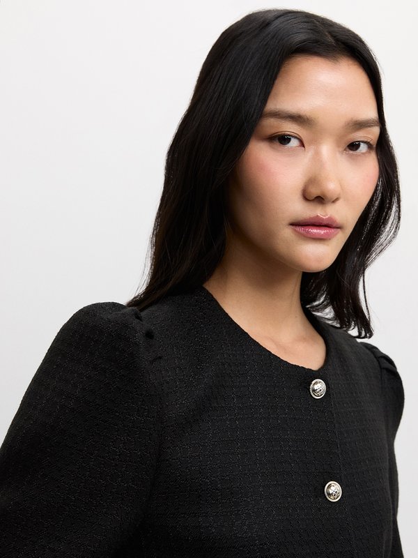 Pomelo Pomelo Textured Puff Sleeve Jacket - Black