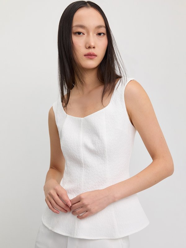 Pomelo Pomelo Textured Sleeveless Peplum Top - White