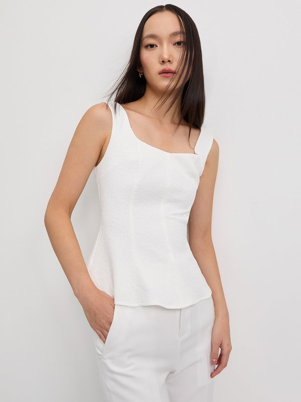 pomelo Pomelo Textured Sleeveless Peplum Top - White