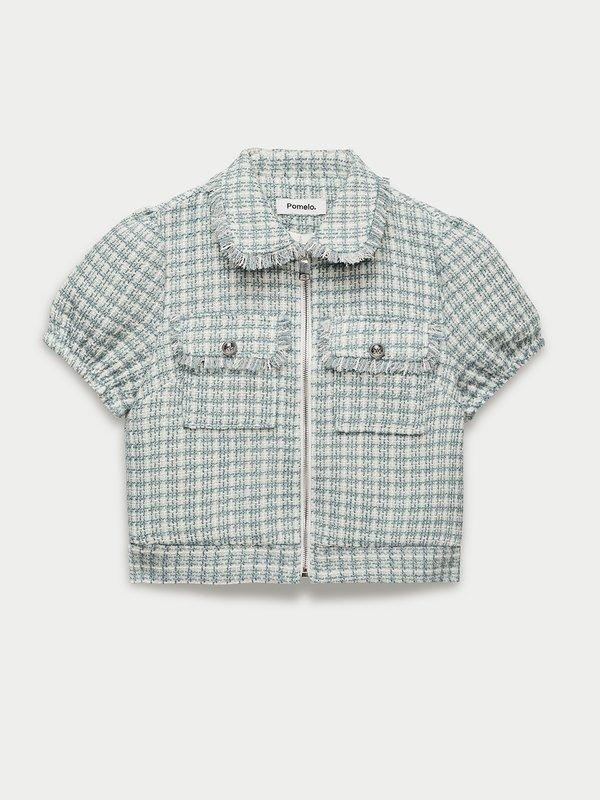 pomelo Pomelo Textured Zip Jacket - Baby Blue