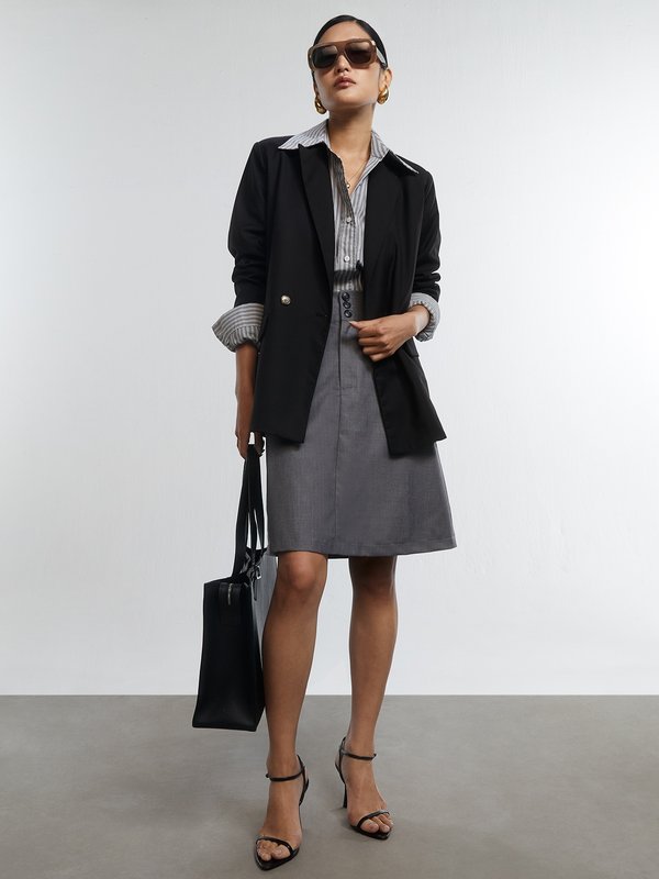 Pomelo Pomelo Three Button A Line Skirt - Mid Grey