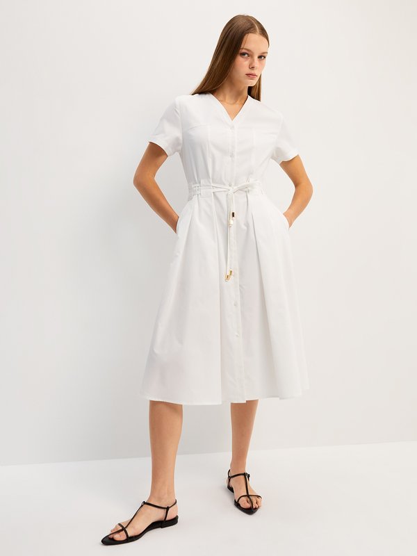 Pomelo Pomelo Tie-Belt Midi Dress - White