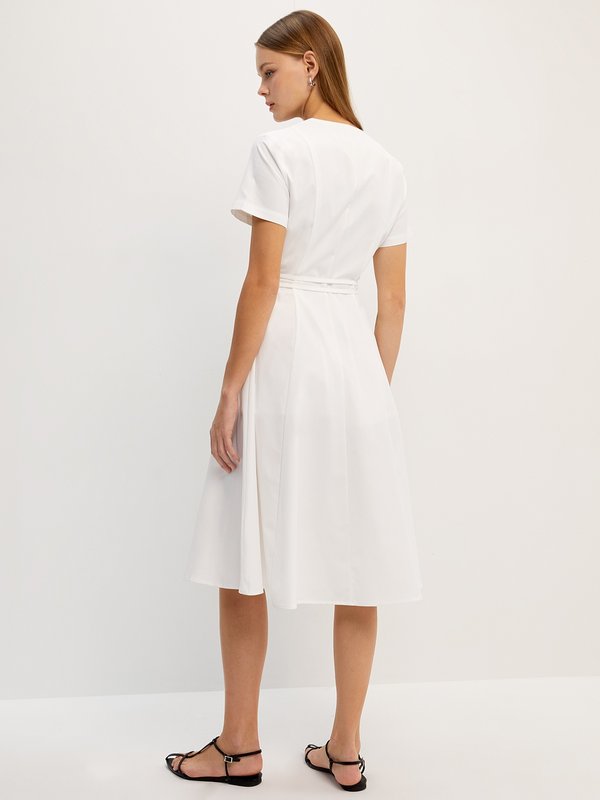 Pomelo Pomelo Tie-Belt Midi Dress - White