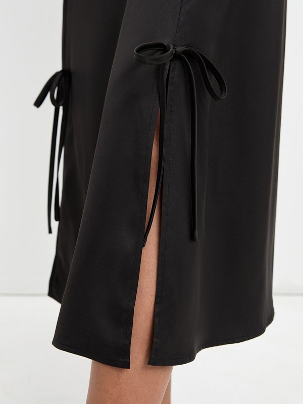 Pomelo Pomelo Tie Detail Side Slit Skirt - Black