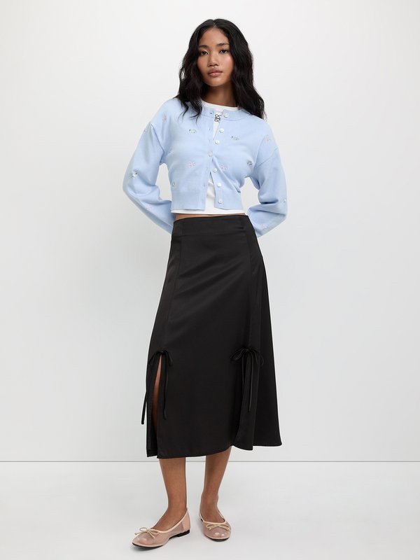 Pomelo Pomelo Tie Detail Side Slit Skirt - Black