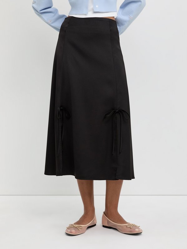 pomelo Pomelo Tie Detail Side Slit Skirt - Black