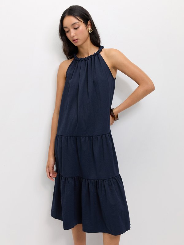 pomelo Pomelo Tie Front Dress - Navy