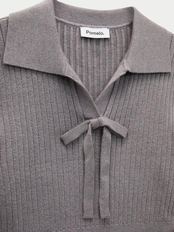 Pomelo Pomelo Tie-Front Knit Top - Mid Grey