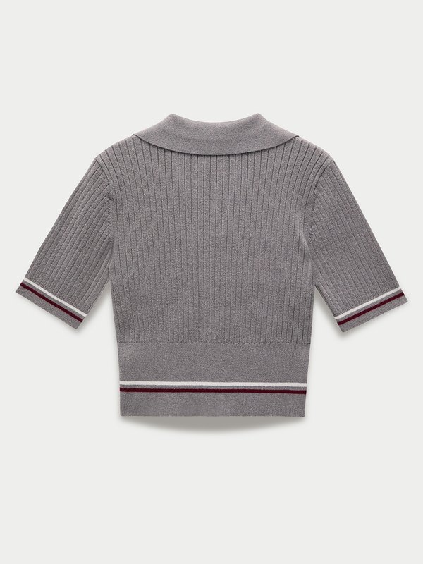 Pomelo Pomelo Tie-Front Knit Top - Mid Grey