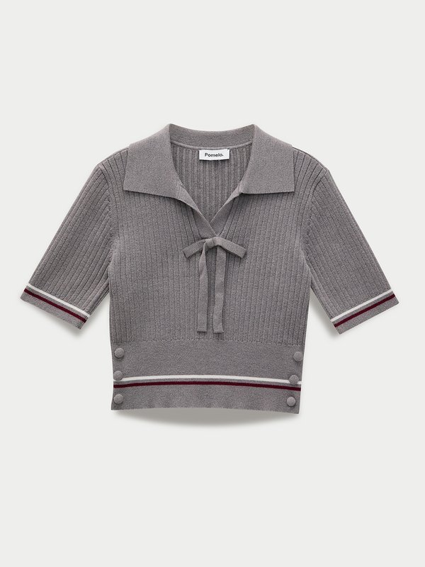 pomelo Pomelo Tie-Front Knit Top - Mid Grey