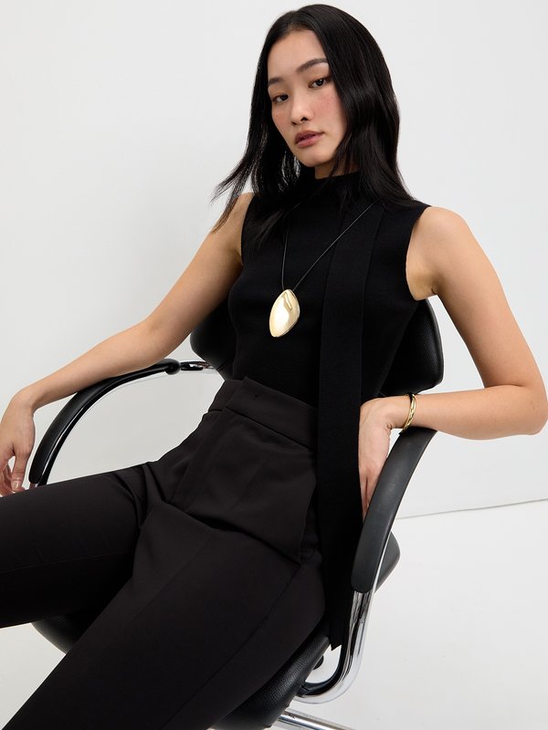 pomelo Pomelo Tie Knit Top - Black