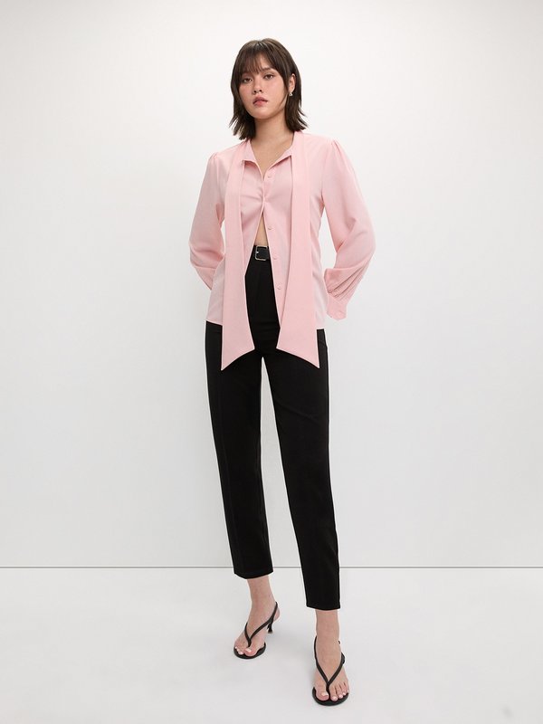 Pomelo Pomelo Tie Neck Blouse - Light Pink