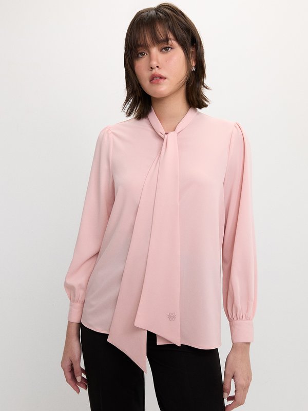 pomelo Pomelo Tie Neck Blouse - Light Pink