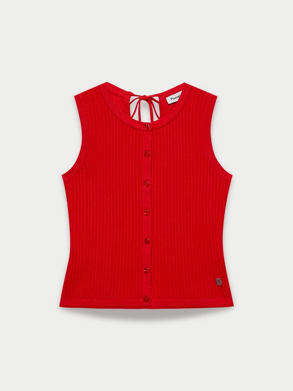 pomelo Pomelo Tie Neck Sleeveless Knit Top - Red