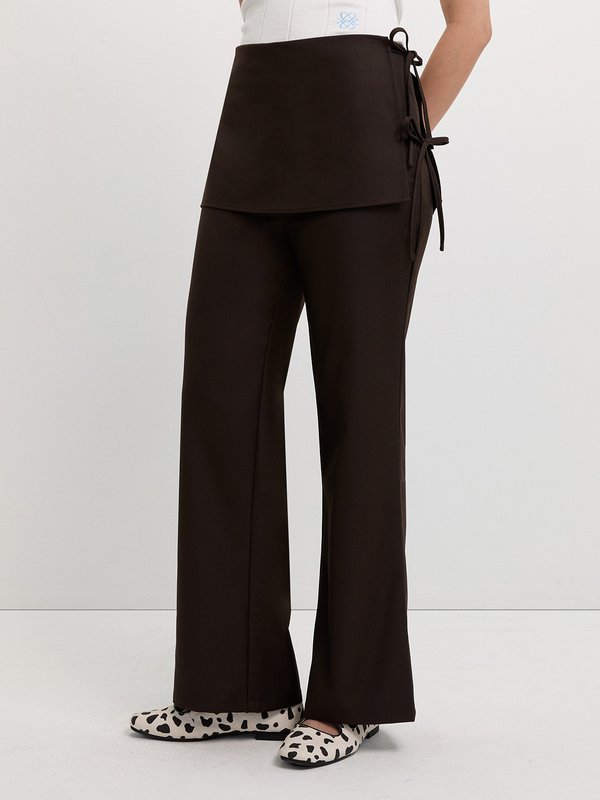 Pomelo Pomelo Tie Skirt-Overlay Pants - Brown