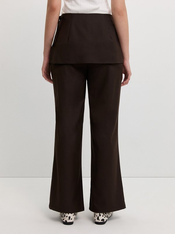 Pomelo Pomelo Tie Skirt-Overlay Pants - Brown