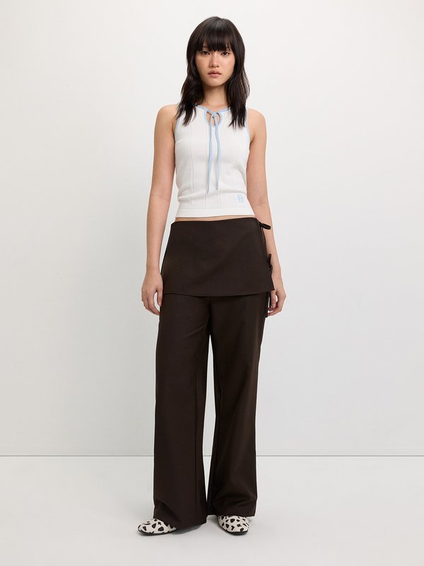 pomelo Pomelo Tie Skirt-Overlay Pants - Brown