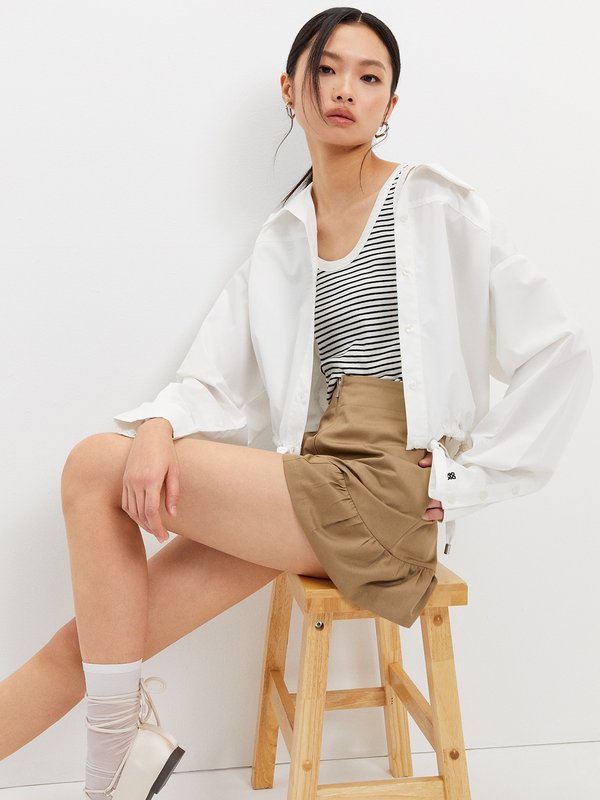 pomelo Pomelo Tie Waist Cropped Shirt - White
