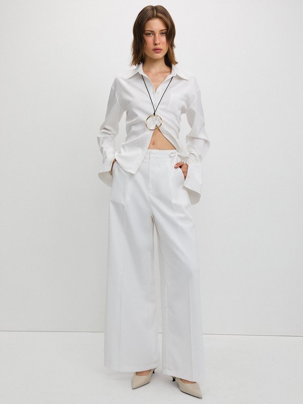 pomelo Pomelo Tie-Waist Wide-Leg Trousers - White