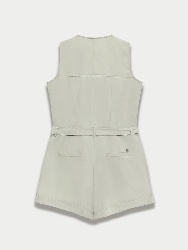 Pomelo Pomelo Tie Waist Zipper Romper - Green