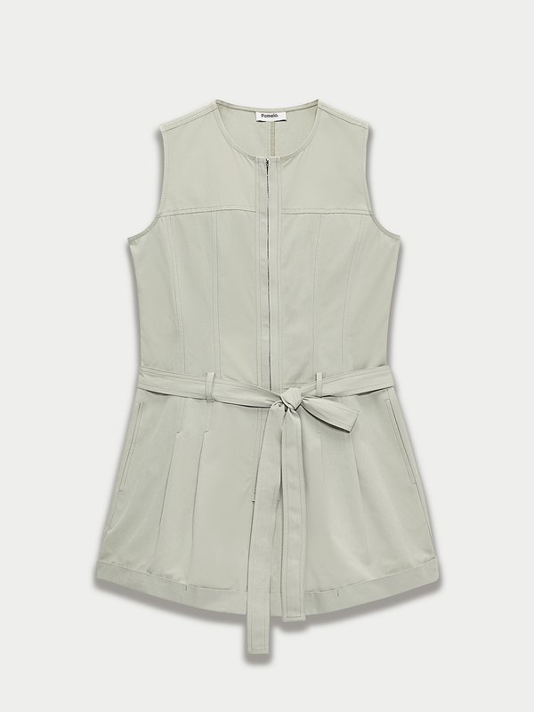 pomelo Pomelo Tie Waist Zipper Romper - Green