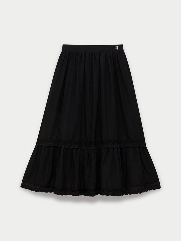 pomelo Pomelo Tiered Lace Skirt - Black