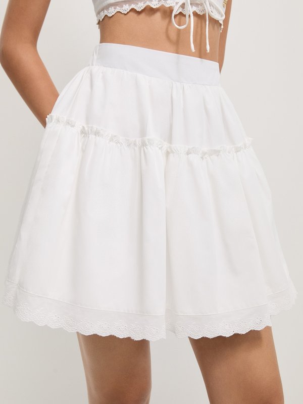 pomelo Pomelo Tiered Lace Skirt - White