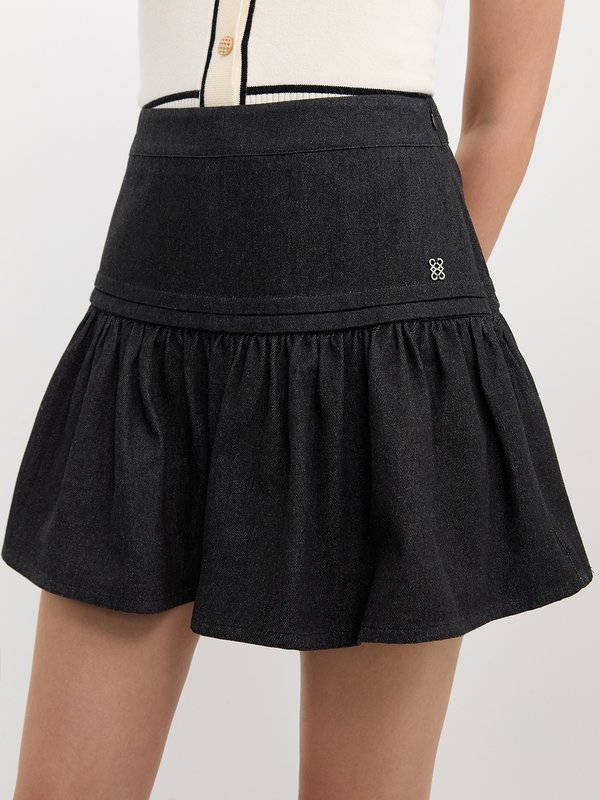 pomelo Pomelo Tiered Ruffle Skirt - Black