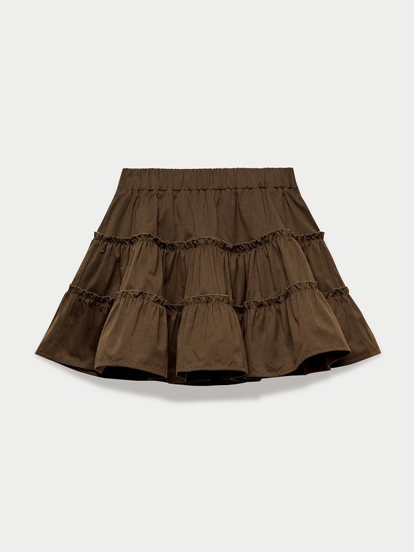 pomelo Pomelo Tiered Ruffle Skirt - Khaki