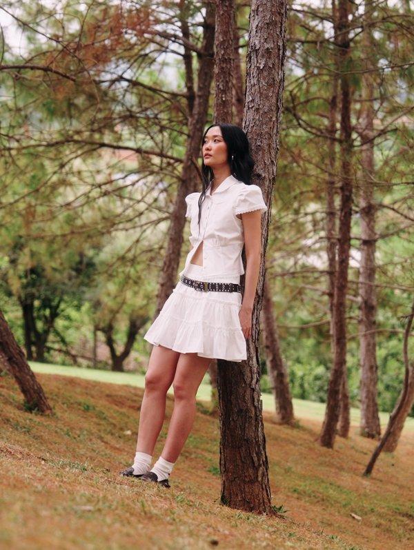 pomelo Pomelo Tiered Ruffle Skirt - White