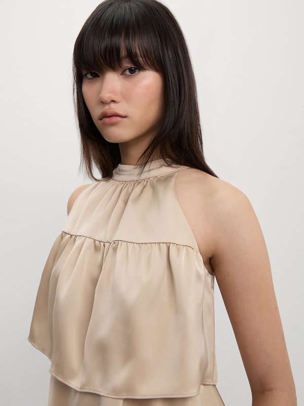 Pomelo Pomelo Tiered Ruffles Halter Top - Beige