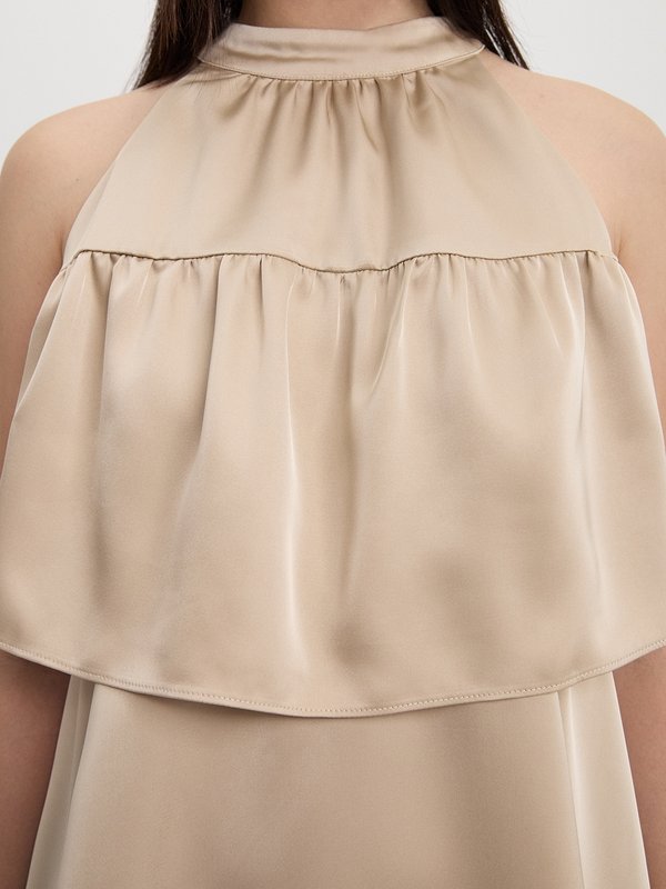 Pomelo Pomelo Tiered Ruffles Halter Top - Beige