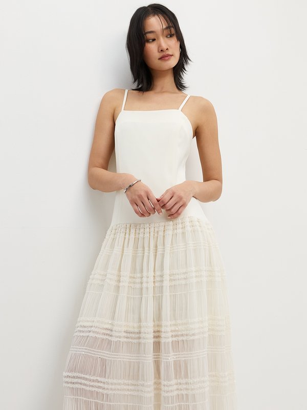 pomelo Pomelo Tiered Sequin Maxi Dress - Beige