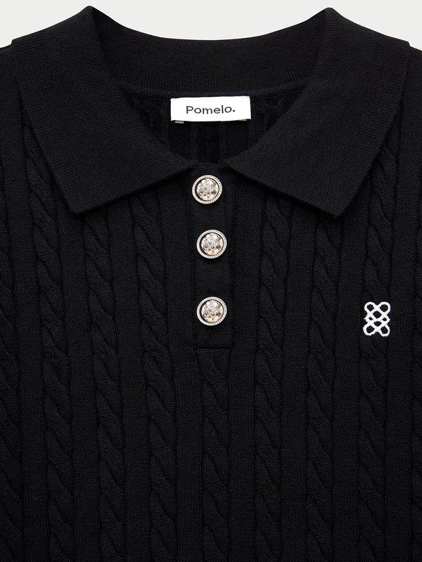 Pomelo Pomelo Tipped Knit Polo - Black