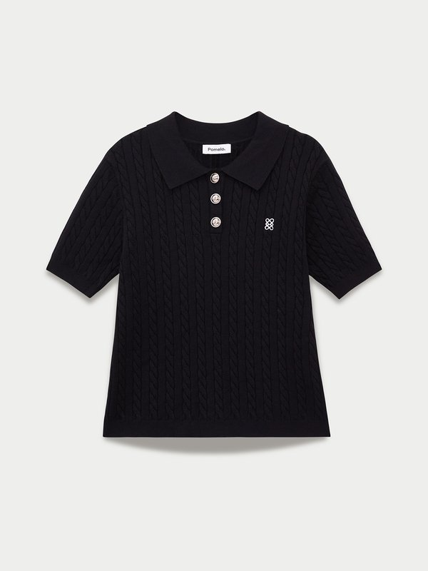 pomelo Pomelo Tipped Knit Polo - Black